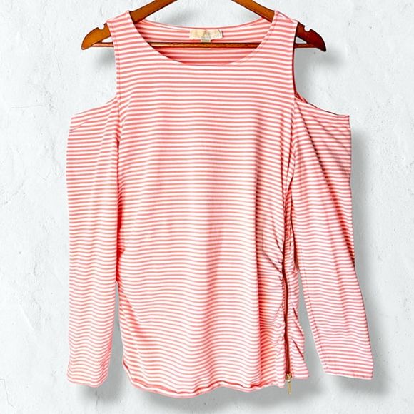 MICHAEL Michael Kors Tops - Michael Kors Striped Coastal Cold Shoulder Top w/ Ruched Side Zip Sz XL